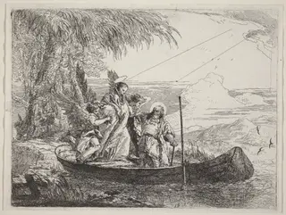 The Madonna, Child, and Angels Entering the Boat, by Giovanni Domenico Tiepolo, ink, 1753