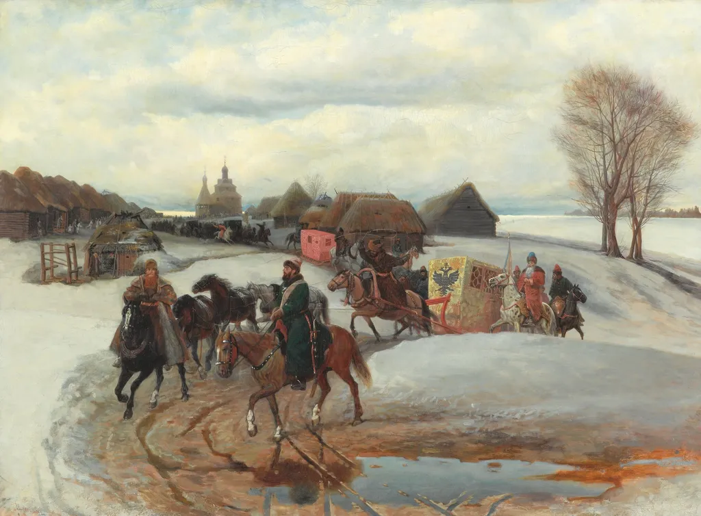 The Spring Pilgrimage of the Tsarina, under Tsar Aleksy Mihailovich, by Vyacheslav Schwarz, oil, 1868