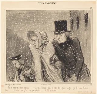 Tu m'embêtes, mon épouse!... v'la une heure..., by Honoré Daumier, ink, 1843