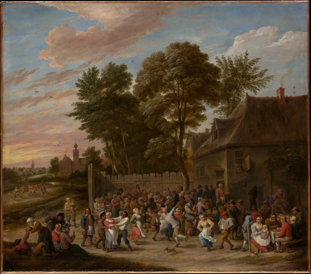 Peasants Dancing and Feasting, by David Teniers the Younger, oil, 1660
