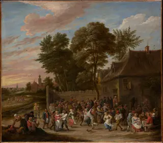 Peasants Dancing and Feasting, by David Teniers the Younger, oil, 1660