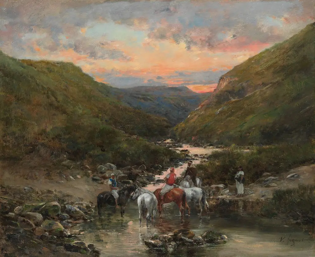 Ravine Near Biskra, by Victor Huguet, oil, 1896