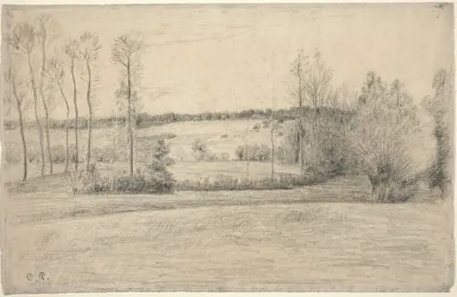 Trees and Meadows at Eragny, by Camille Pissarro, chalk, 1898