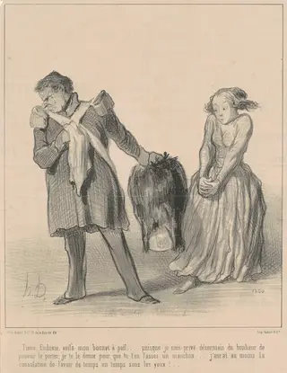 Tiens, Eudoxie, voila mon bonnet a poil ..., by Honoré Daumier, ink, 1848
