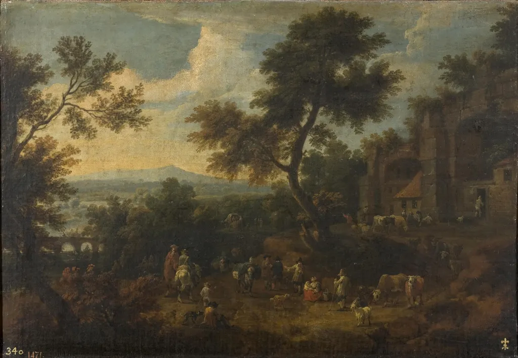 Descanso en el camino, by Adriaen Frans Boudewyns, oil, 1651