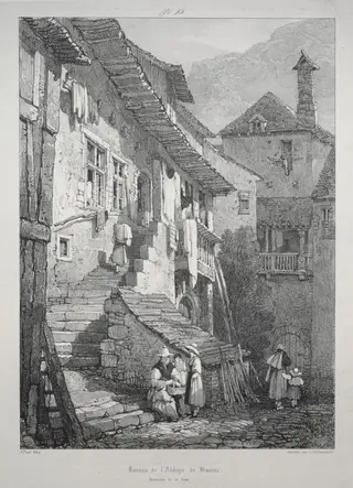 Ruins of the Abbey of Baume.  Interior of the Court, by Samuel Prout, 1827