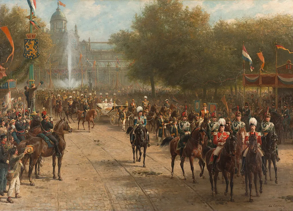 The Frederiksplein in Amsterdam during the arrival of Queen Wilhelmina, 5 September 1898, by Otto Erelman, oil, 1900