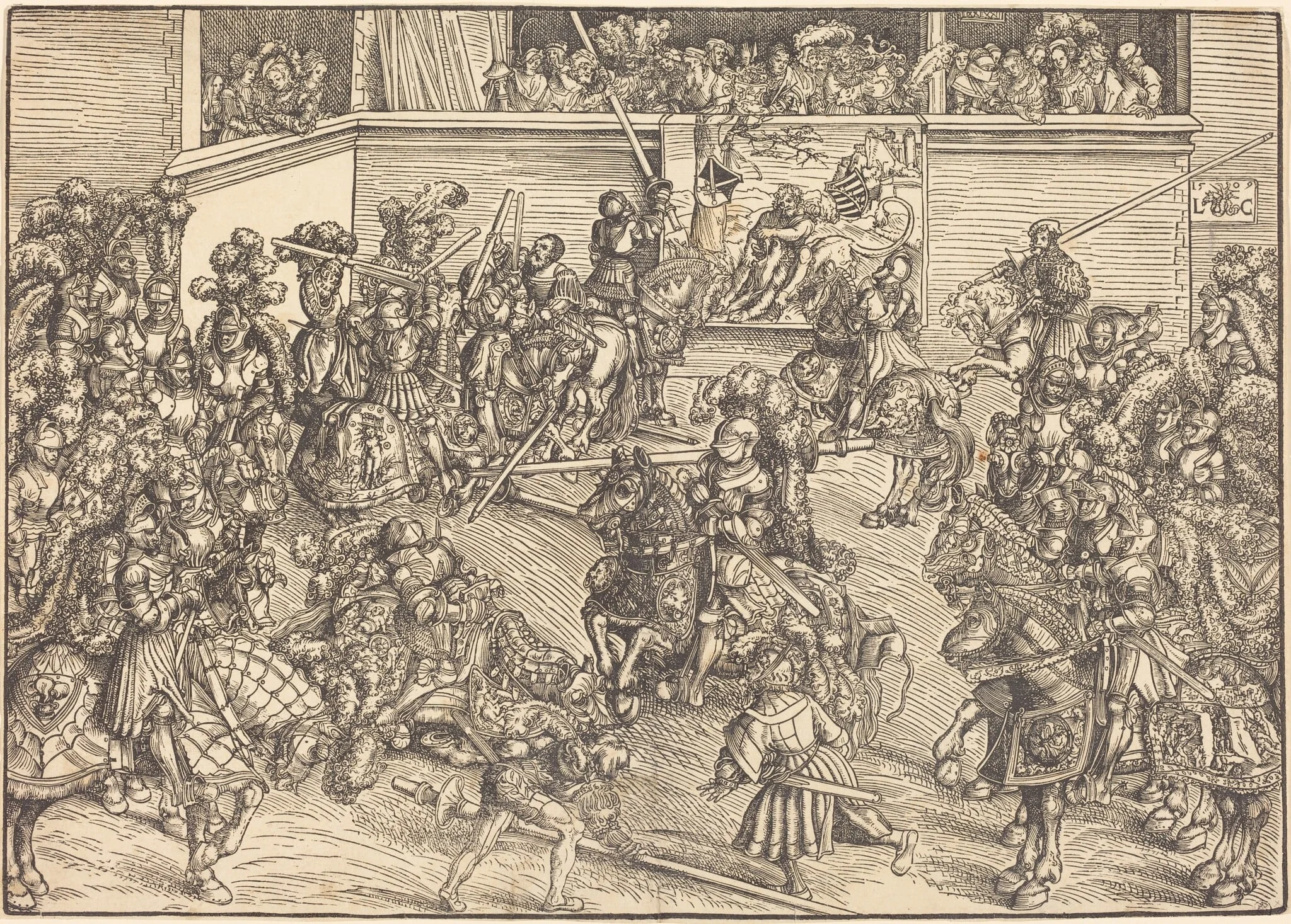 The Second Tournament with the Tapestry of Samson and the Lion, detail