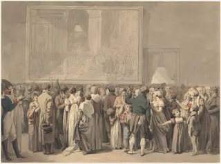 The Public in the Salon of the Louvre, Viewing the Painting of the "Sacre", by Louis-Léopold Boilly, ink, 1808