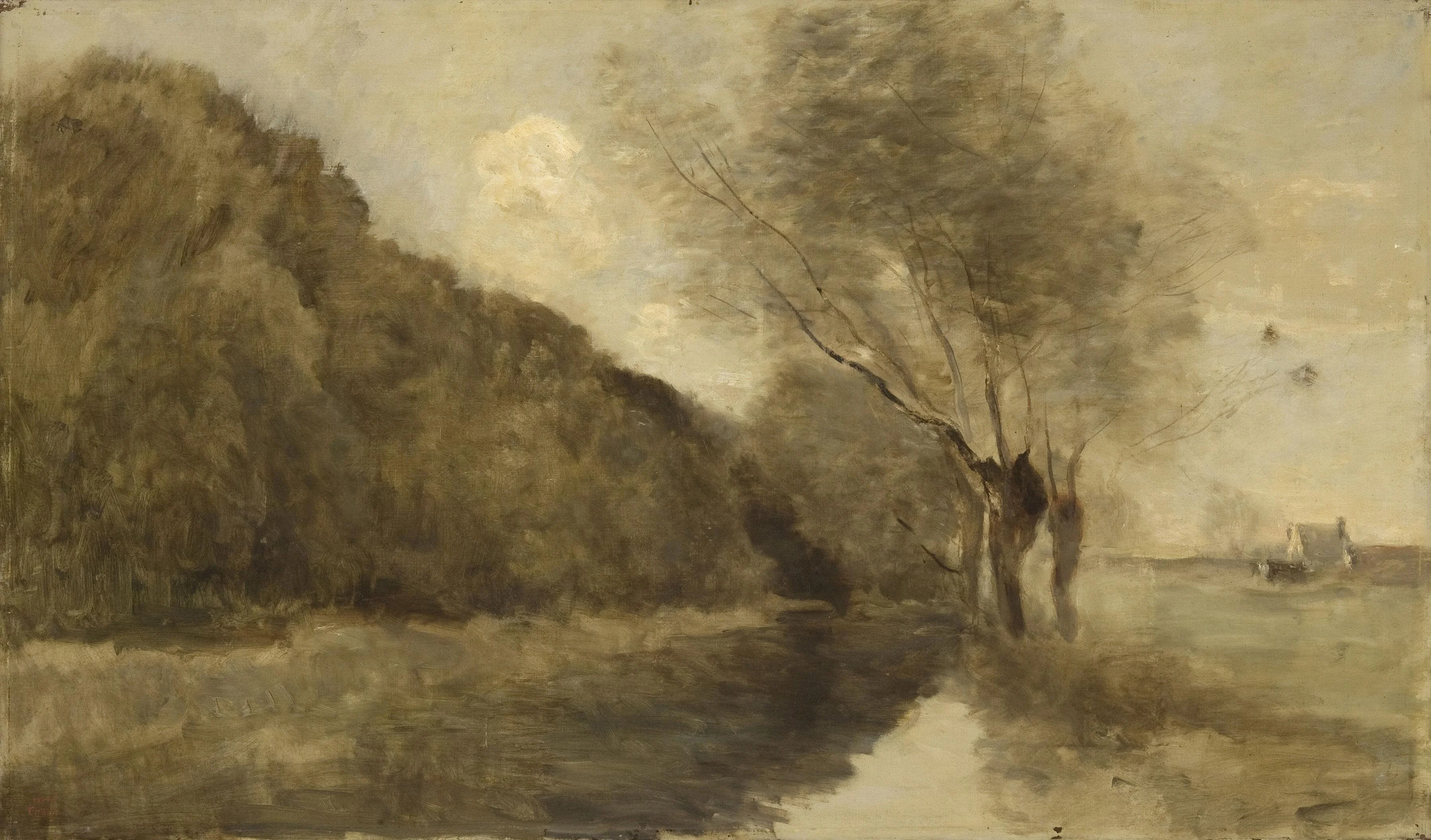 Landscape with a Stream and Willows near Gisors, detail
