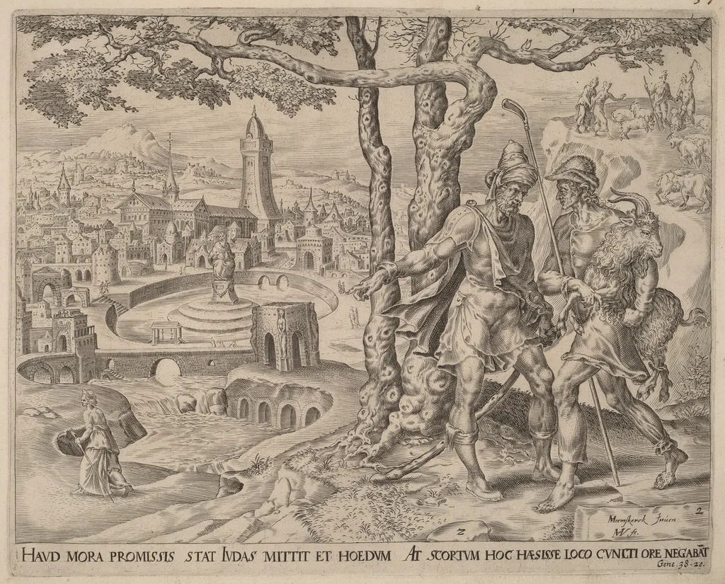 Hirah the Adullamite with the Kid, by Herman Jansz Muller, ink, 1566