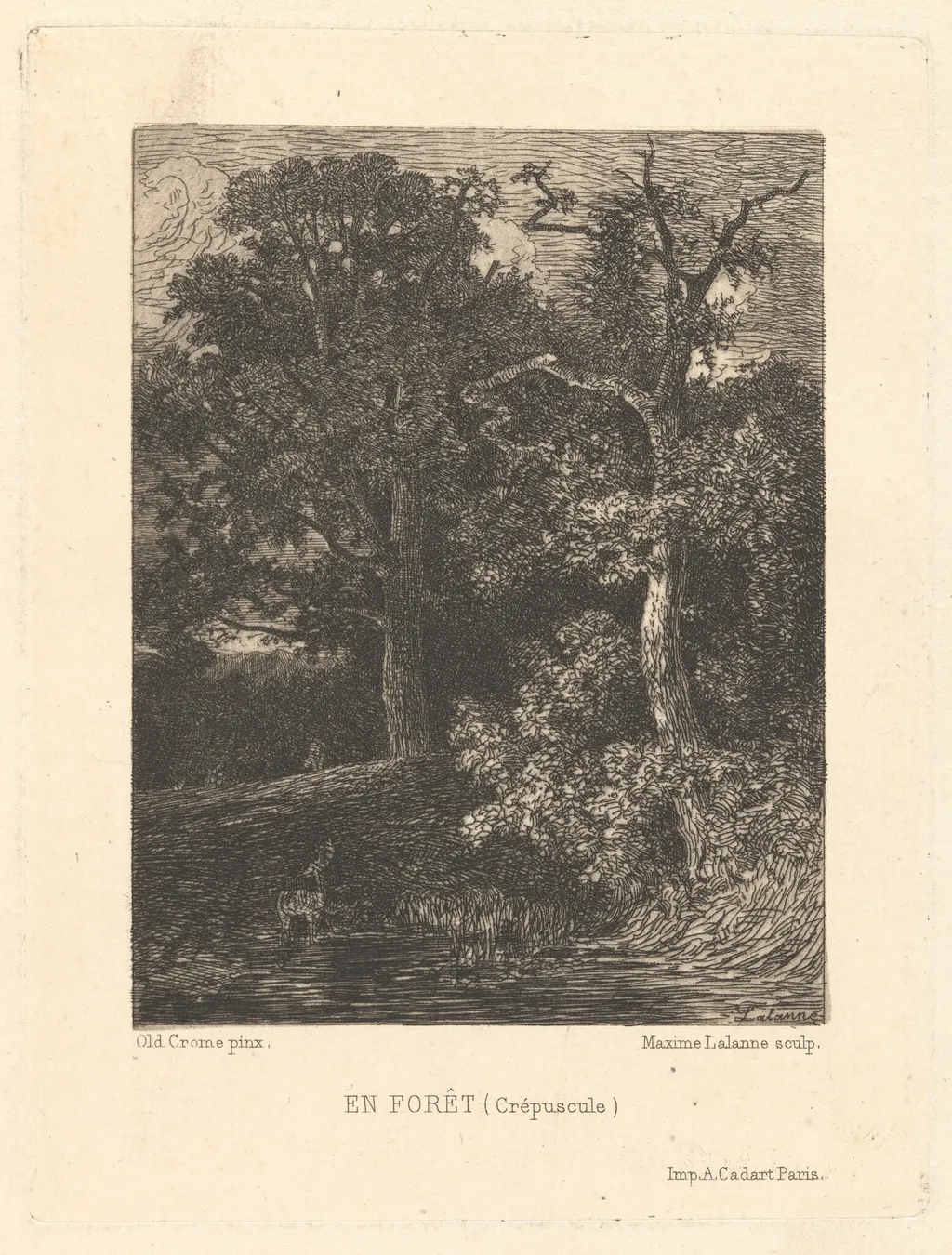 En Forêt (Crépuscule) (In the Forest: Twilight), by Maxime Lalanne, ink, 1873