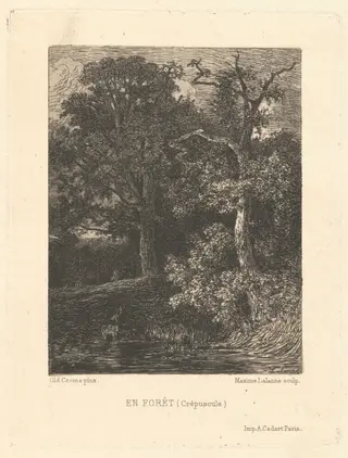 En Forêt (Crépuscule) (In the Forest: Twilight), by Maxime Lalanne, ink, 1873
