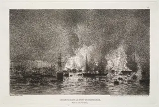 Conflagration in the Port of Bordeaux, by Maxime Lalanne, 1869