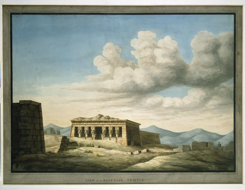 View of an Egyptian Temple. [Dendara]. 1807, by Dominique Vivant Denon, watercolor, 1809
