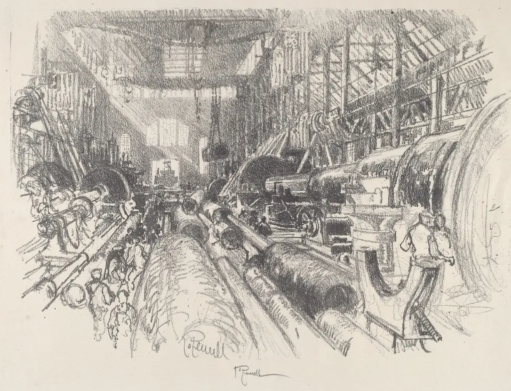 The Biggest Lathe in the World, by Joseph Pennell, ink, 1917