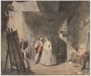 Interior of an artist's studio, by Cattermole, watercolor, 1850
