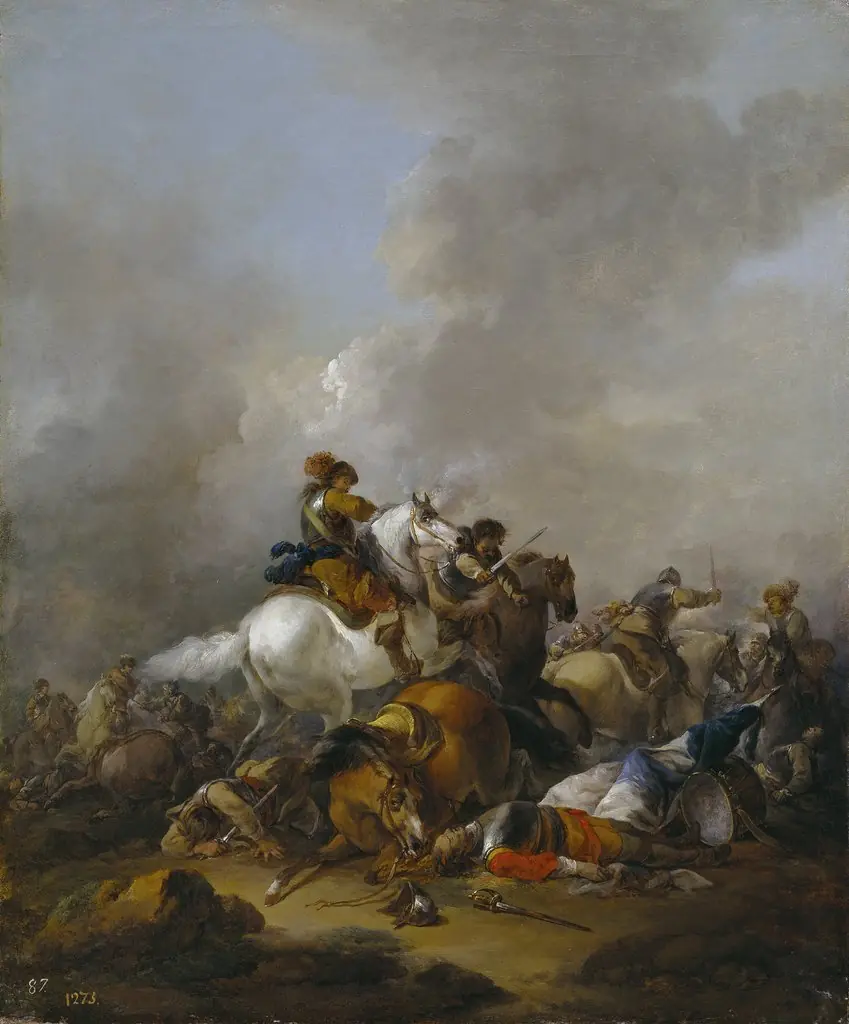 Cavalry Battle, by Herman van Lin, oil, 1601