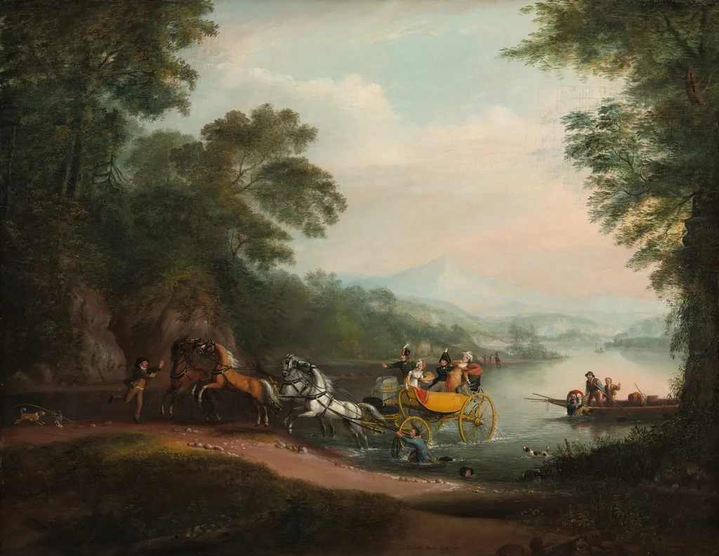 Mishap at the Ford, by Alvan Fisher, oil, 1818