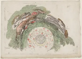 Putti Leading a Goat, by Giovanni Francesco Costa, watercolor, 1747