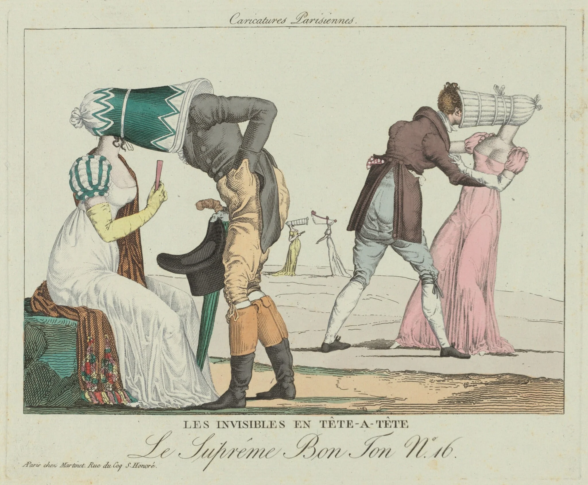 Les Invisibles en tête-à-tête (Tête-à-Tête with Poke Bonnets), detail