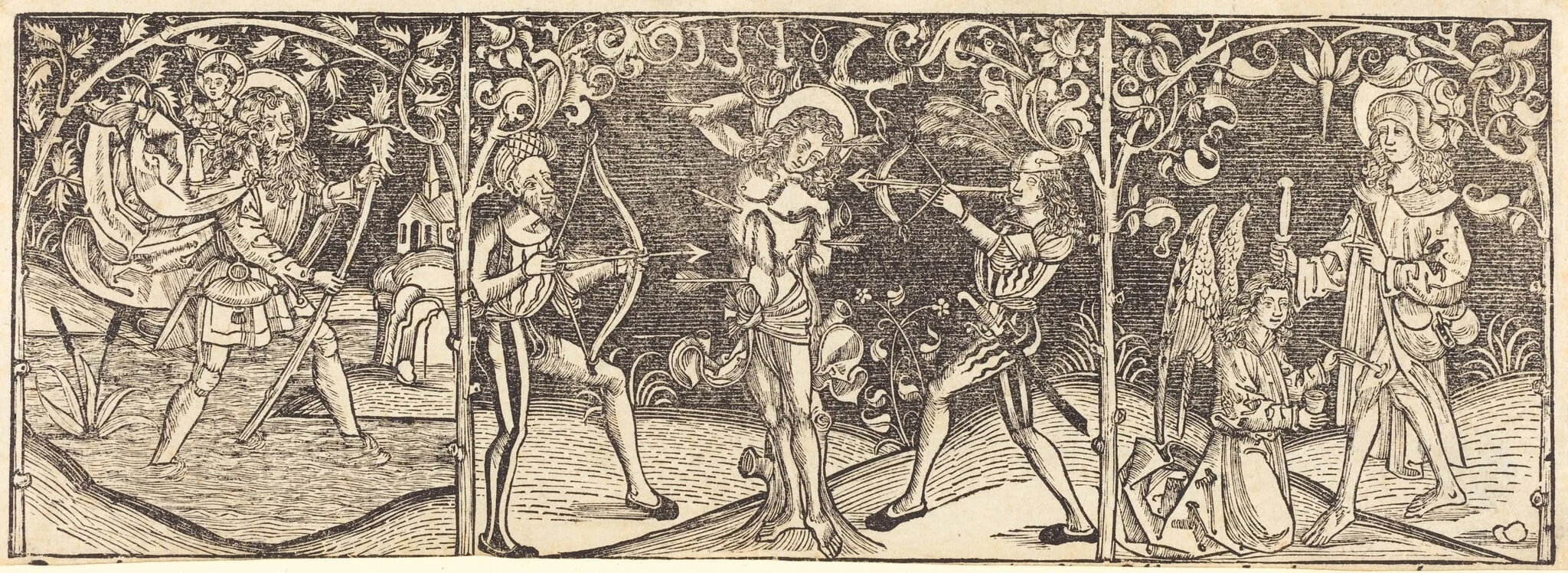Saints Christopher, Sebastian, and Roche, detail