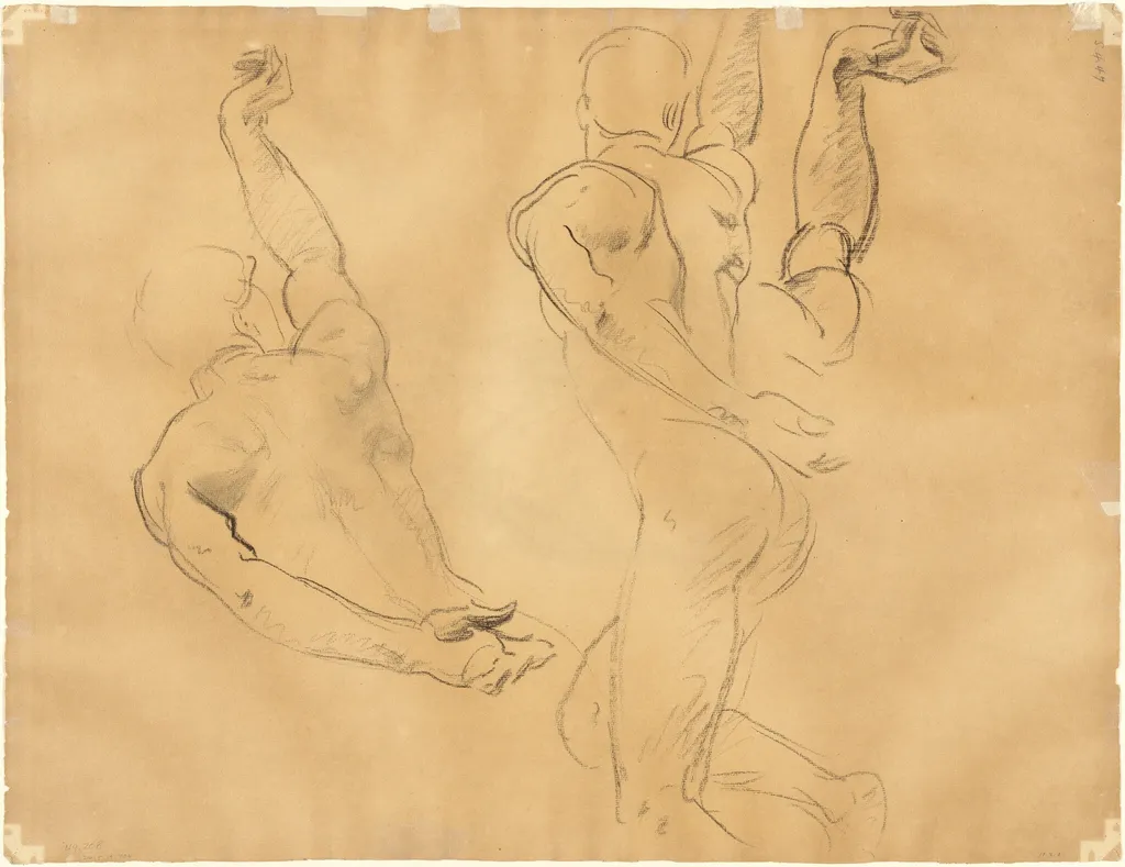 Studies of Male Nudes [verso], by John Singer Sargent, charcoal, 1918