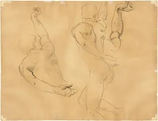 Studies of Male Nudes [verso], by John Singer Sargent, charcoal, 1918