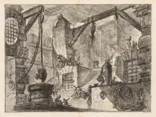 The Prisons:  Colonnaded Interior with a Broad Stair, by Giovanni Battista Piranesi, 1748