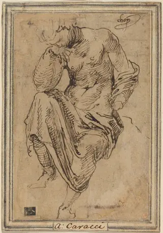 Seated Female Figure after the Antique, by Baldassare Peruzzi, ink, 1533