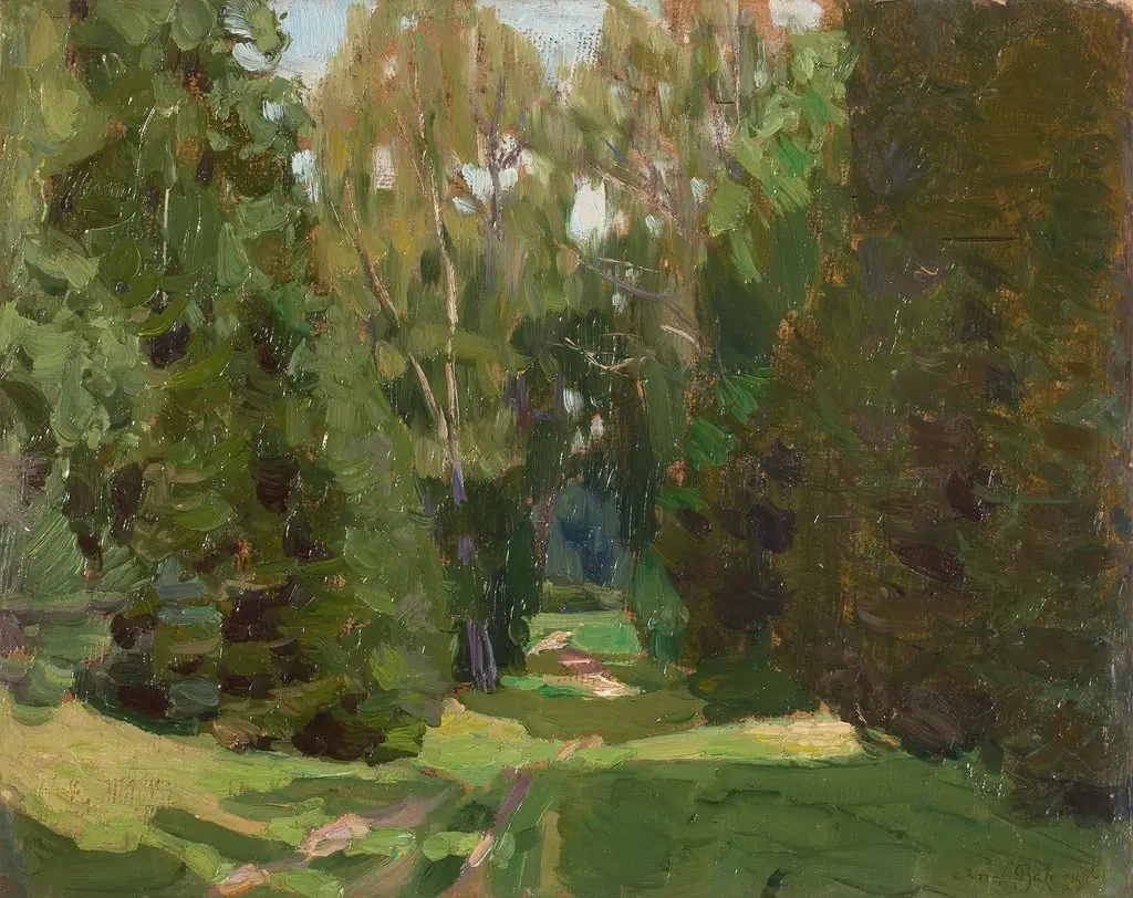 Forest alley, by Apollinary Vasnetsov, oil, 1908