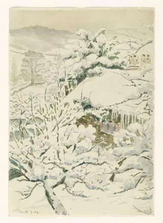 Snow-covered barn (near Sawrey), by Beatrix Potter, watercolor, 5