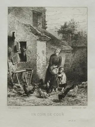 A Corner of the Yard, by Charles-Émile Jacque, 1864
