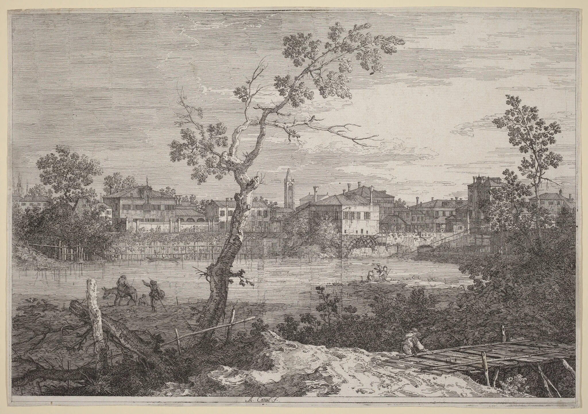 View of a Town on a River Bank, detail