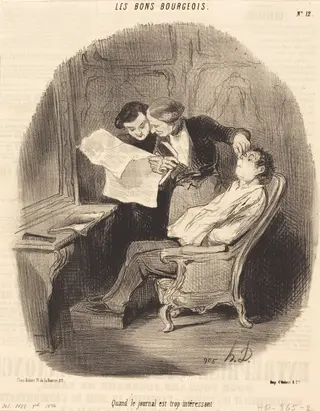 Quand le journal est trop intéressant, by Honoré Daumier, ink, 1846