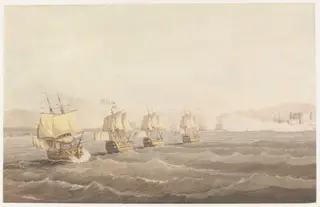 The Passage of Admiral Duckworth's Fleet in 1806-07 through the Dardanelles', by Francis B. Spilsbury, watercolor, 1807
