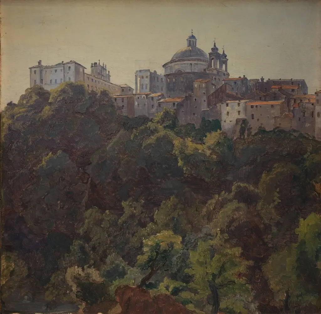 View towards Ariccia and the Palazzo Chigi and S. Maria dell'Assunzione, Italy, by Thorald Læssøe, unspecified, 1845