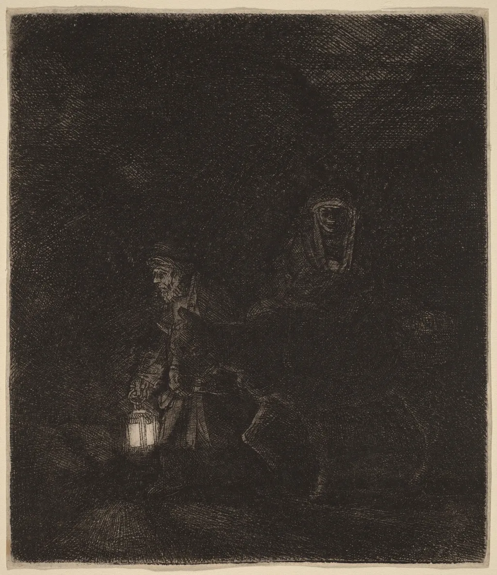 The Flight into Egypt, by Rembrandt, ink, 1651