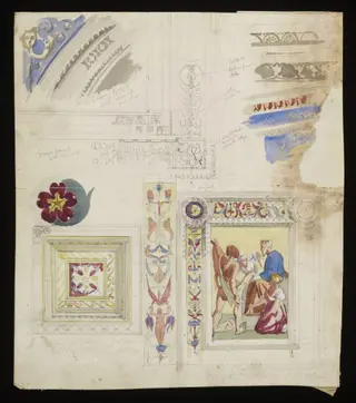Study of frescos by Raphael on the ceiling of the Stanze della Segnatura in the Vatican Palace, by Godfrey Sykes, 1850