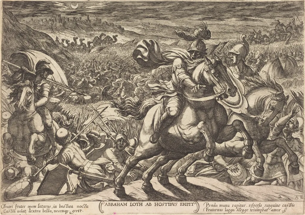 Abraham makes the enemies flee who hold his nephew, by Antonio Tempesta, ink, 1613