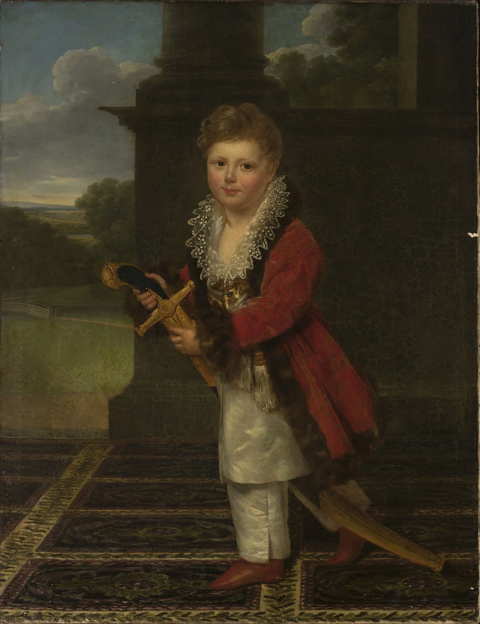 Childhood portrait of Zygmunt Krasiński (1812–1859) in the Polish costume with his father’s sword, detail