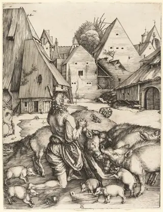 The Prodigal Son, by Albrecht Dürer, ink, 1496