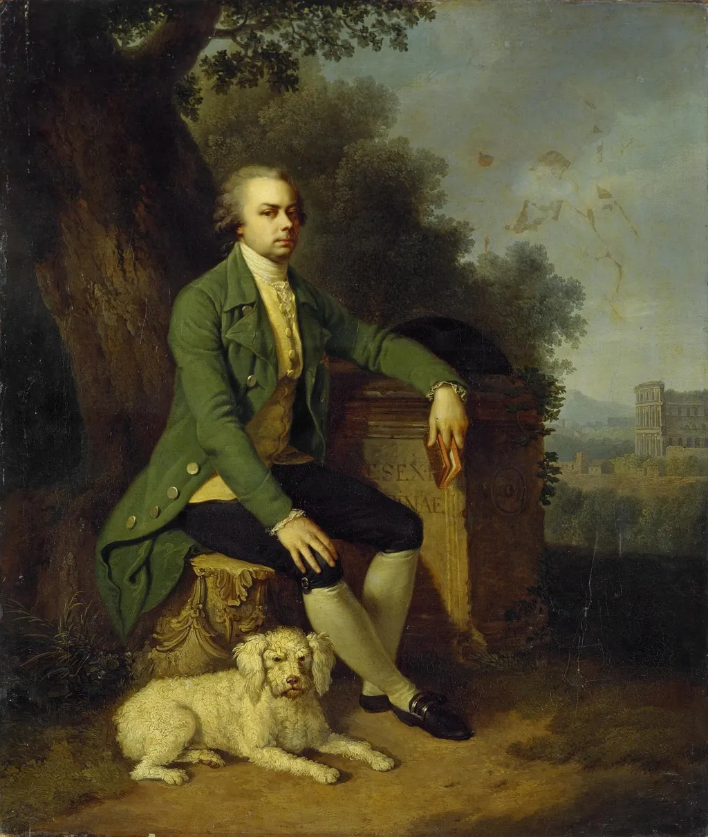 Portrait of Prince Nikolai Yusupov with a Dog, by Johann Baptist von Lampi the Elder, oil, 1792