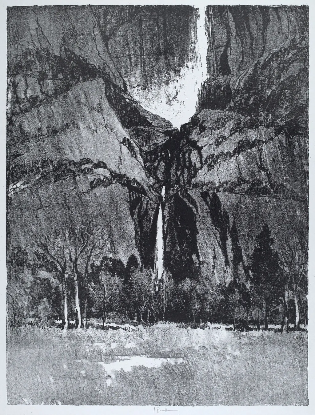 Lower Falls, Yosemite, by Joseph Pennell, ink, 1912
