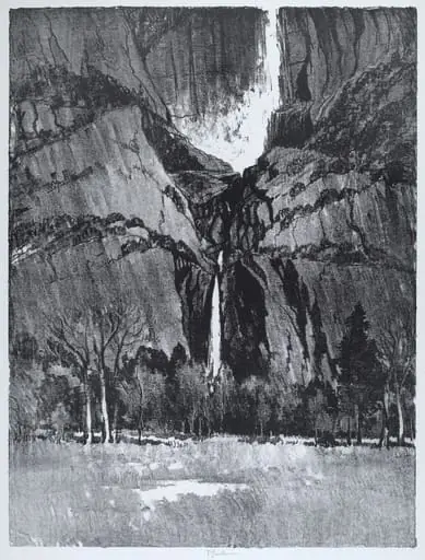 Lower Falls, Yosemite, by Joseph Pennell, ink, 1912