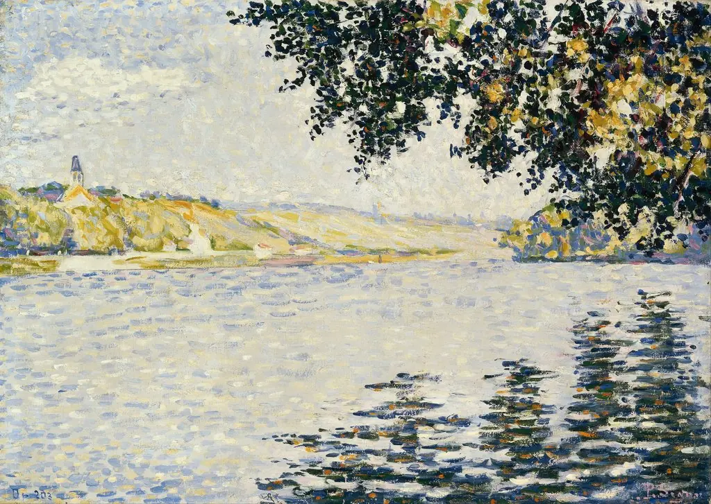 View of the Seine at Herblay, by Paul Signac, oil, 1895