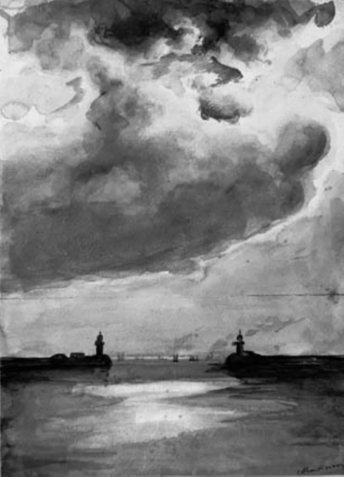 Skyen. Indsejlingen til havnen i Le Havre, detail