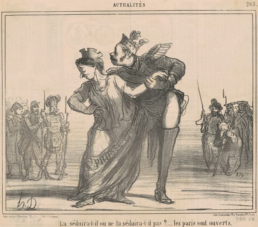 Le séduira-t-il? Les Paris sont ouverts, by Honoré Daumier, ink, 1856
