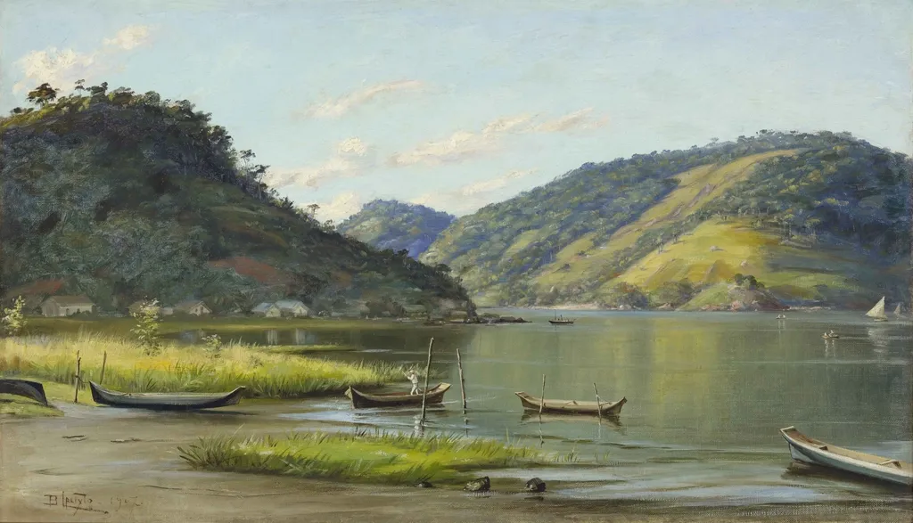 Enseada com barcos, by Benedito Calixto, oil, 1907