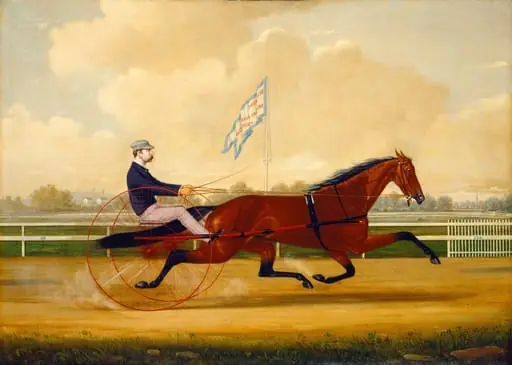 Budd Doble Driving Goldsmith Maid at Belmont Driving Park, by Charles S. Humphreys, oil, 1876
